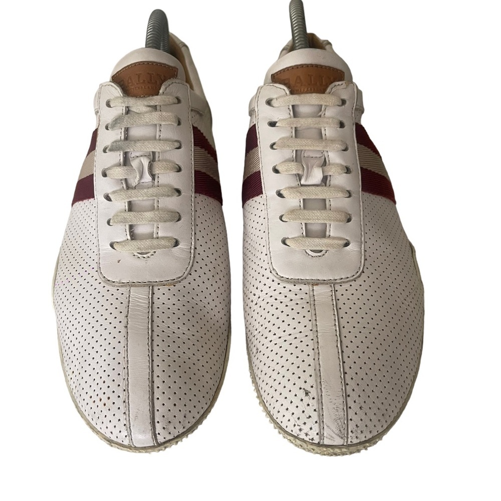 Bally Frenz Size 9.5 Perforated Leather Textile-Stripe White Platform Sneakers - Picture 9 of 10